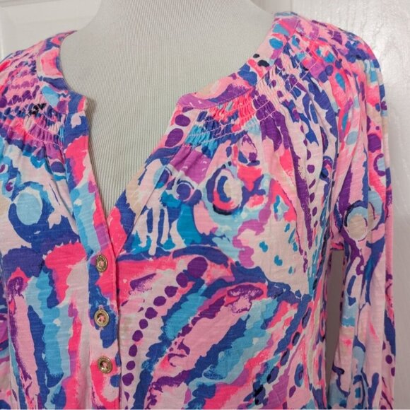 Lilly Pulitzer Essie Dress Womens Size XS Pink Colony Coral Shell Out 3/4 Sleeve - Picture 4 of 14